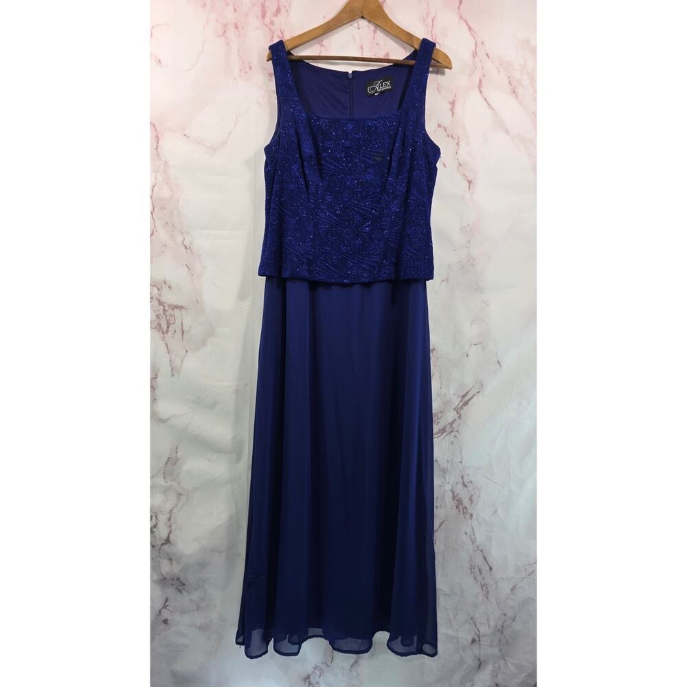 Alex Evenings Dress Womens XL 16 Royal Blue Long Midi Mother Bride MOB Sparkle